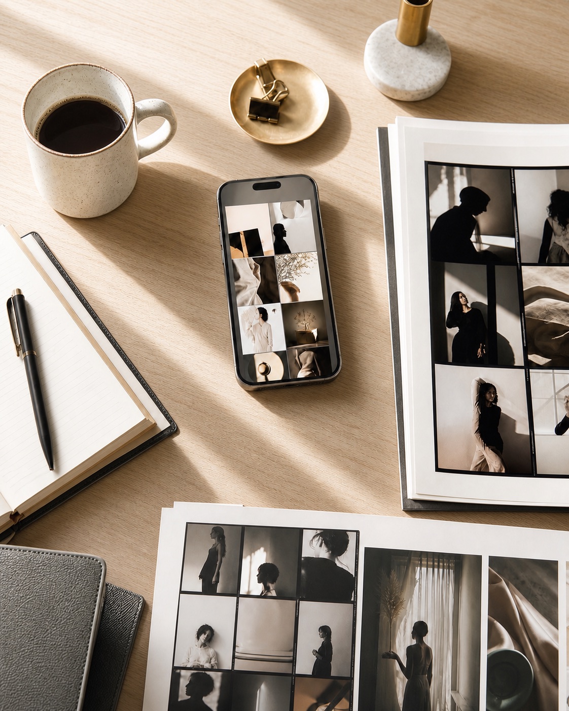 A bright social media strategist's editorial workspace